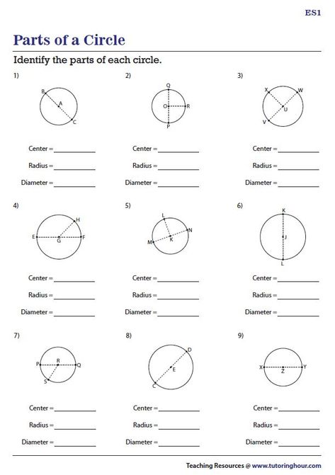 Parts of a Circle Parts Of Circle, Circle Worksheet, Parts Of A Circle, Perimeter Worksheets, Study Site, Geometry High School, Geometry Worksheets, Math Formulas, Text Animation