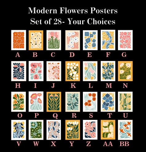 Mid Century Modern Prints Wall Art, Mid Century Modern Poster Design, Mid Century Flowers, Mid Century Modern Flower Art, Art Nouveau Flowers Illustration Floral Patterns, Midcentury Floral Art, Flower Market Print Download, Flower Market Poster High Quality, Mid Century Modern Patterns