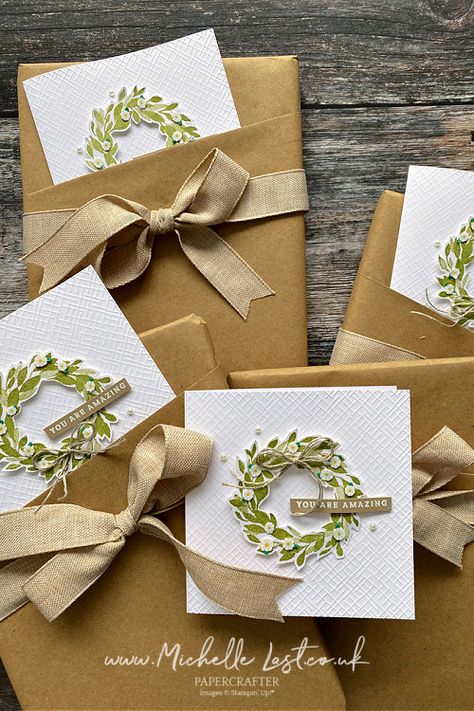 Wreath Cards, Brown Paper Wrapping, Cottage Wreath, Elegant Cards, The Cottage, Pretty Cards, Stamping Up, Simple Cards, Stampin Up Cards