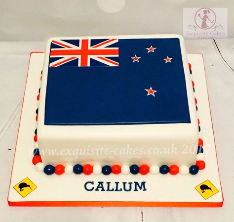 New Zealand flag cake New Zealand Cake, India To Canada Cake Ideas, New Zealand Cookies, Going To Canada Cake Design, New Zealand Cake Design, Lolly Cake New Zealand, New Zealand Flag, Cake Story, Flag Cake