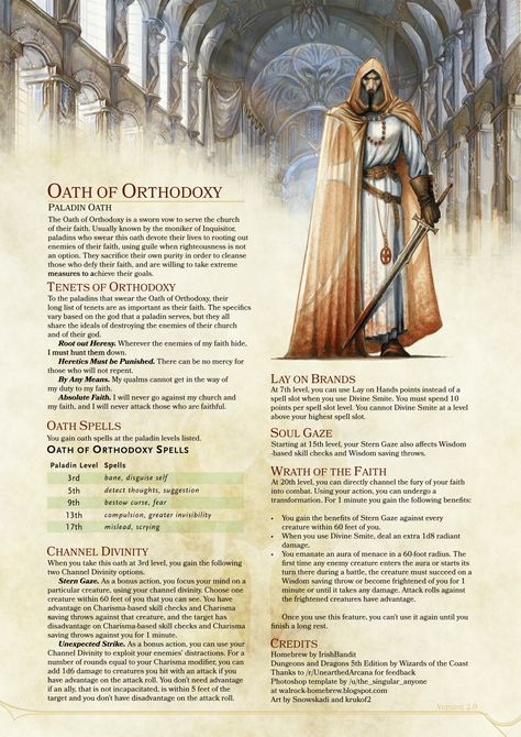 Oath of Orthodoxy Paladin by IrishBandit Paladin Oath, Dnd Paladin, Dnd Homebrew, D D Classes, Dnd Races, Dnd Classes, Dungeons And Dragons 5e, Dungeons And Dragons Classes, Dnd 5e Homebrew