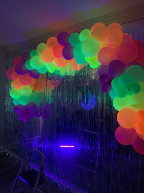 Neon Party Photo Backdrop, Neon Hoco Theme, Neon Party Photo Booth, Neon Party Backdrop, Glow Party Photo Booth, Neon Photo Wall, Neon Backdrop, 12th Birthday Party Ideas, Night Pool Party