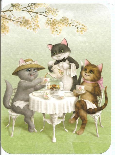 Cat Tea Party, Party Illustration, Babysitting Fun, Miss Kitty, Kinds Of Cats, Cute Cats Photos, Kitty Kitty, Cat Party, Cats Illustration