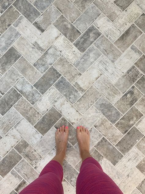 Brick Look Vinyl Flooring, Farmhouse Laundry Room Tile Floor, White Wash Brick Flooring, Grey Brick Floor Tile, Herringbone Brick Floor Laundry Room, Laundry Floors Ideas, Mud Room Floors Ideas, Mudroom Flooring Ideas Farmhouse Style, Vinyl Brick Flooring