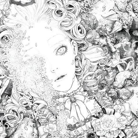 Innocent Rouge, Marie Antoinette, Black And White, Flowers, Hair, White, Black