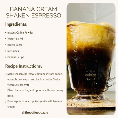 Who needs a fancy coffee shop when you can whip up this delicious Shaken Espresso Banana Cream at home? Made with just a handful of ingredients, it’s the perfect balance of creamy banana and frothy espresso! . . . . . . . . . shaken espresso recipe iced coffee recipe banana coffee drink banana espresso drink easy coffee recipe summer coffee drink coffee shop recipe at home creamy coffee recipe frothy coffee recipe coffee with banana banana cream coffee #diycoffee #coffeelover #espressolo... Banana Coffee Recipes, Shaken Espresso Recipe, Fancy Coffee Shop, Espresso Recipe, Summer Coffee Drinks, Frothy Coffee, Espresso Drink, Shaken Espresso, Espresso Recipes