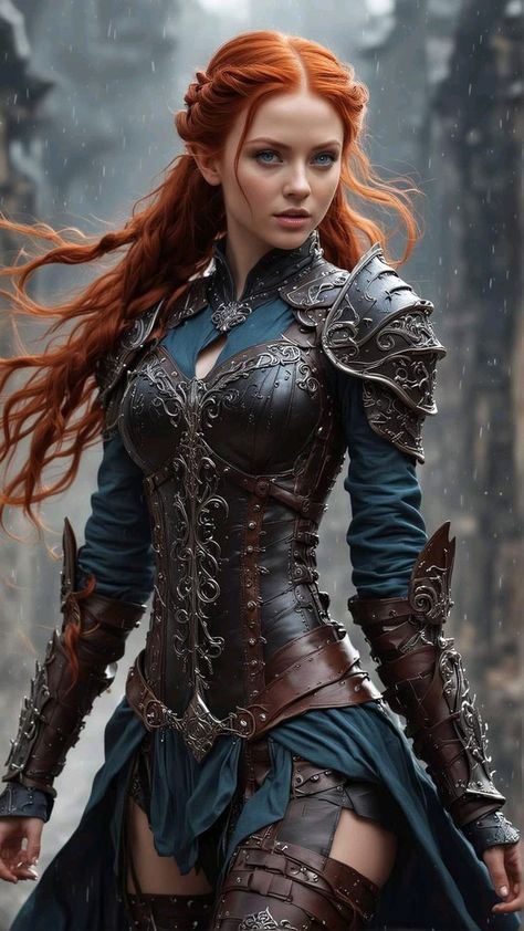 Medieval Princess Character Design, Female Elf Cosplay, Redhead Character Design, Armor Dress Warrior Princess, Elf Warrior Female, Amazon Warrior Women, Redhead Warrior, Female Armour, Arryn House