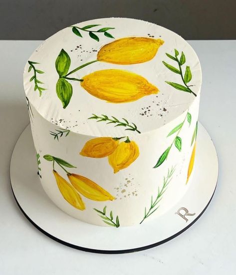 Citrus Cake, Korean Cake, Hand Painted Cakes, Beautiful Cake Designs, Cake Decorating Designs, Painted Cakes, Pretty Birthday Cakes, Just Cakes, Dessert Decoration