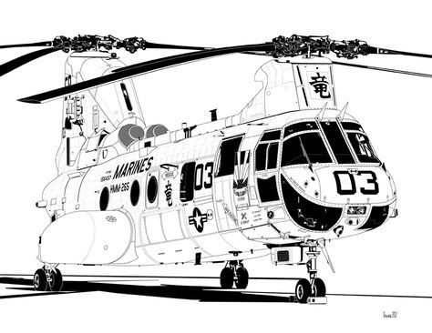 Boeing CH-46 Sea Knight HMM-265 "Dragons" Sketch Object, Sea Knight, Army Drawing, Plane Drawing, Airplane Coloring Pages, Plane Tattoo, Patriotic Tattoos, A 10 Warthog, Cartoon Airplane