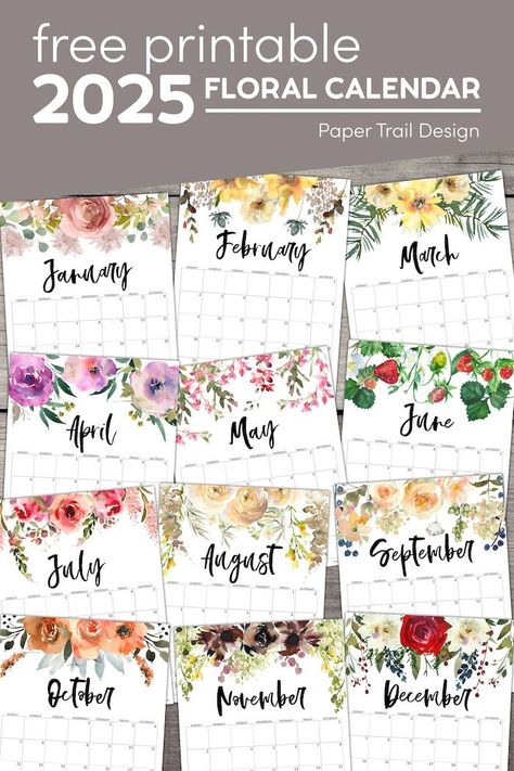 These 2025 calendar pages with floral design are available to print for free Home Calendar, Paper Trail Design, Family Organization, Design Calendar, Printable Calendar 2020, Trail Design, 2020 Calendar, Diy Calendar, Floral Paper