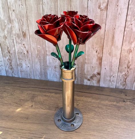 Welded Flowers, Rose Bouquet Gift, Industrial Pipe Decor, Metal Roses, Stainless Steel Welding, Pipe Decor, Bouquet Gift, Industrial Pipe, Metal Art Projects