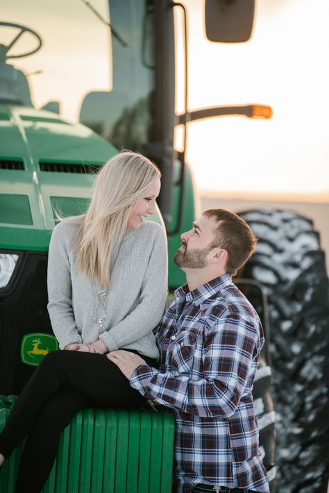 Tractor Couple Photoshoot, Farming Engagement Pictures, Engagement Photos With Tractor, Engagement Pictures With Tractor, Tractor Engagement Photos, Farmer Engagement Photos, Engagement Photos On A Farm, Farm Engagement Photos Ideas, Tractor Engagement Pictures