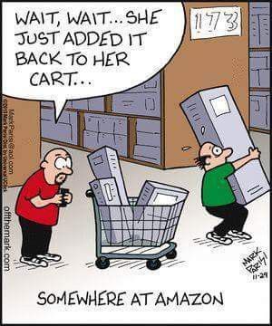 Amazon cart Online Shopping Humor, Mark Parisi, That's Hilarious, Sunday Comics, Off The Mark, Shopping Humor, Belly Laughs, Clean Humor, Have A Laugh