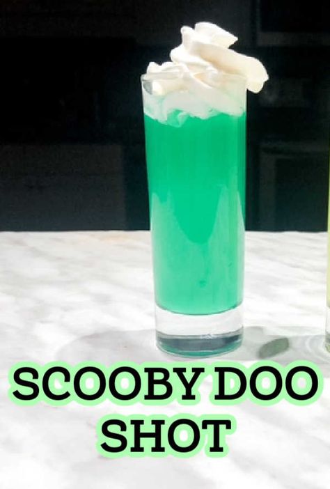 This Scooby Doo Shot is sometimes called a Scooby Snack shot and it is a refreshing melon liqueur shot that is popular in tropical resorts abroad. Weird Shots Alcohol, Shots With Melon Liquor, Scooby Doo Alcoholic Drink, Scooby Doo Snack Shots, Scooby Doo Cocktail, Scooby Doo Drink, Melon Liquor Shots, Butter Ripple Schnapps Shots, Scooby Doo Themed Drinks