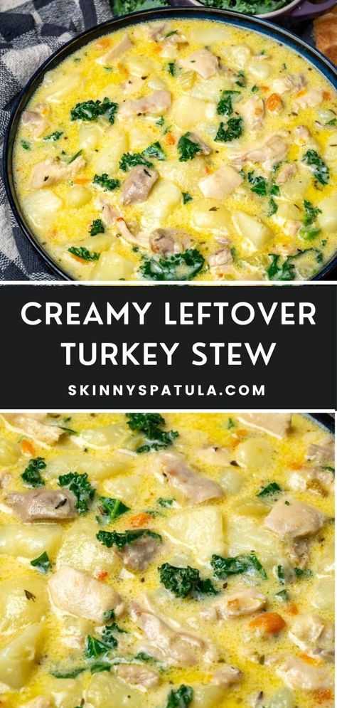 Creamy Leftover Turkey Stew Leftover Turkey Stew, Best Turkey Soup, Turkey Soup Crockpot, Creamy Turkey Soup, Turkey Casserole Recipes Leftover, Turkey Casserole Recipe, Turkey Stew, Leftover Turkey Soup, Turkey Leftovers