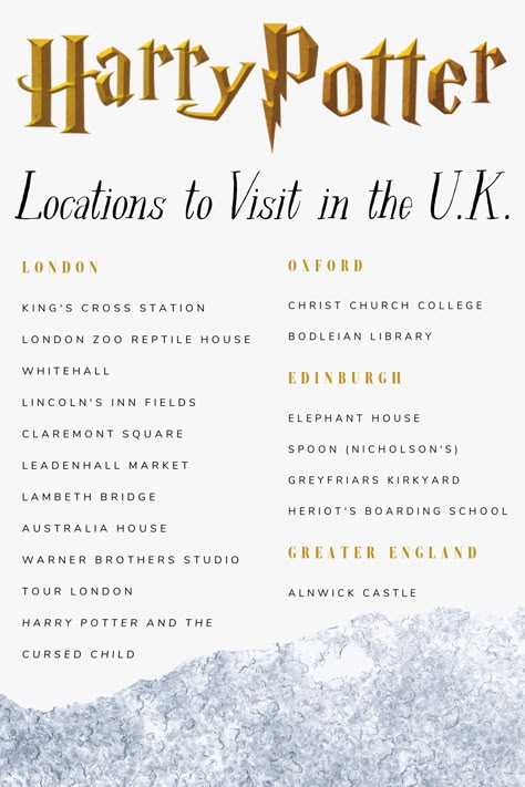 The ultimate guide to Harry Potter locations from the J.K. Rowling's books and Warner Brothers films in London, Edinburgh, and greater England. Harry Potter fans will delight in this round up of the best magical destinations that you can see with your own eyes in the U.K. Harry Potter tourism - it's a thing! #londontravel #harrypotter #filmlocations #england Harry Potter Travel Bucket List, Edinburgh Harry Potter, London Harry Potter, Harry Potter Places, Harry Potter Locations, London Edinburgh, Harry Potter London, Harry Potter Travel, Literary Travel