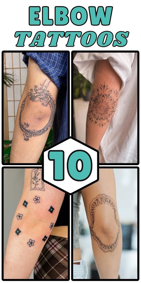 Can't decide between a bold statement piece or a delicate design? This article has got you covered with eight diverse elbow tattoo ideas that span the spectrum from edgy to elegant. Discover how a fierce dragon can coexist with a dainty butterfly in the world of elbow ink. We'll show you how to choose a design that reflects your personality, whether you're drawn to intricate mandalas or minimalist line work. Learn why the elbow is the perfect canvas for showcasing your individuality and style. With options ranging from powerful tribal-inspired suns to charming floral wreaths, you're sure to find the perfect inspiration for your next (or first!) tattoo adventure. Get ready to transform your elbow into a work of art! Elbow Tattoo Ideas, Dainty Flower Tattoos, Wreath Tattoo, Fierce Dragon, Cute Finger Tattoos, Couple Matching Tattoo, Elbow Tattoo, Chic Tattoo, Dainty Butterfly