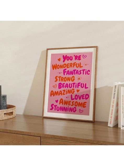 You Are Amazing" Inspirational Canvas Poster - Pink & Orange, Perfect For Dorms & Bedrooms, Trendy Retro Wall Art, Ideal Thanksgiving Gift,UnframedI discovered amazing products on SHEIN.com, come check them out! Pink Orange Aesthetic Room, Orange Aesthetic Room, Pink And Orange Dorm, Pink Orange Aesthetic, Pink Dorm, Retro Bedrooms, Dorm Inspo, Poster Pink, Bedroom Orange