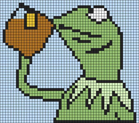 Crochet Graphics Pattern, Shrek Cross Stitch, Muppet Pixel Art, Frog Pixel Art, Pixel Crochet Pattern Charts, Muppets Cross Stitch, Pixel Art Funny, Funny Pixel Art, Frog Tea