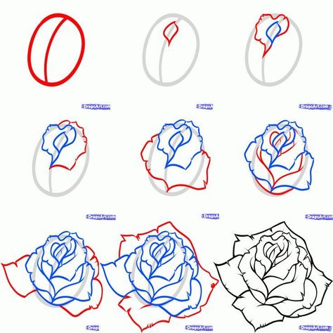 How to draw a rose step by step Chicano Flower Drawing, How To Draw Tattoos Step By Step, How To Draw A Rose, How To Draw Roses, Flower Sketch Pencil, Draw A Rose, Rose Step By Step, Flower Step By Step, Flower Drawing Tutorials