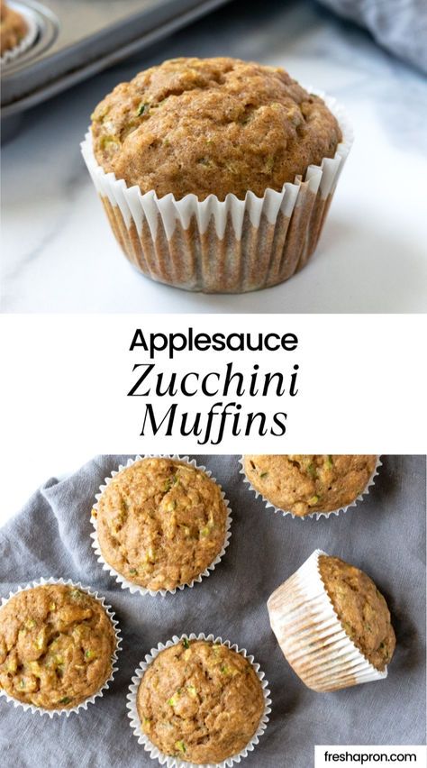 These Applesauce Zucchini Muffins are a healthy muffin recipe made with wholesome ingredients. If you love homemade zucchini bread, then you’re going to love these zucchini applesauce muffins. They’re moist, fluffy, and so flavorful. Follow Fresh Apron for more Breakfast Recipes. Zucchini Applesauce Muffins, Zucchini Applesauce, Golo Breakfast, Zucchini Breads, Homemade Zucchini Bread, Zucchini Bread Muffins, Christmas Muffins, Zucchini Muffins Healthy, Banana Zucchini Muffins