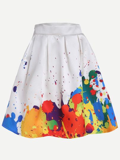 White Paint Splatter, Box Pleated Skirt, White Knee Length Skirt, Box Pleat Skirt, Pleat Skirt, Print Box, Skirt White, White Skirt, White Box