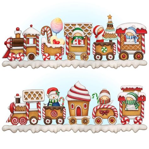 Christmas Train Illustration, Christmas Toy Shop, Gingerbread Train, Nail Art Noel, Train Illustration, Christmas Train, Christmas Inspo, Etsy Christmas, Gingerbread Houses