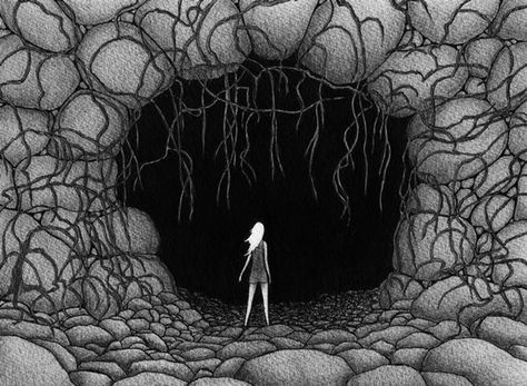 “The Island” by 137minutes Monthly Short Story Winner: July 2013 - The Deep Cave Drawing, Fantasy Faction, Drawing Concepts, Cave Drawings, Writing Contests, Figure Drawing Reference, Creepy Art, Reference Photos, Thigh Tattoo