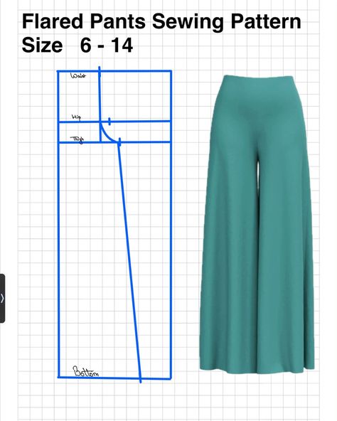 Women Pant Digital Sewing Pattern Draft Flare Trousers Pattern, Baggy Pants Sewing Pattern Free, Wide Leg Pants Pattern Free, Pant Sewing Pattern, Palazzo Pants Pattern, Pant Sewing, Sewing Pattern For Beginners, Pants Pattern Free, Wide Leg Pants Pattern