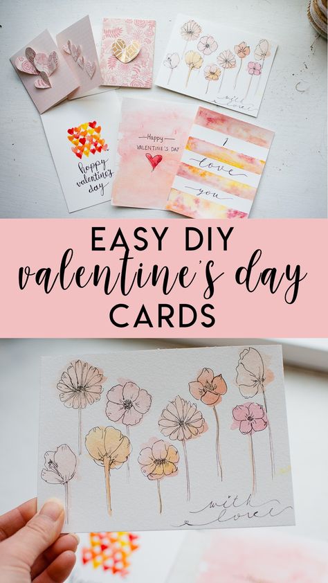 Valentine Cards Handmade Watercolor, Diy Cards Watercolor, Diy Watercolor Valentines Day Cards, Valentines Day Cards Watercolor, Watercolor Valentine Cards Ideas, Diy Valentines Cards For Friends, Painted Valentine Cards, Watercolor Valentine Cards Diy, Watercolor Valentines Day Cards