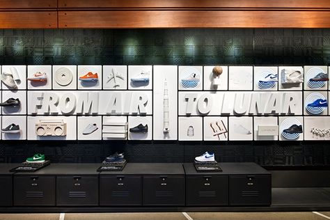 Nike Retail, History Wall, Story Elements, Exhibition Display, Retail Interior, Store Design Interior, Environmental Design, Retail Space, Display Design