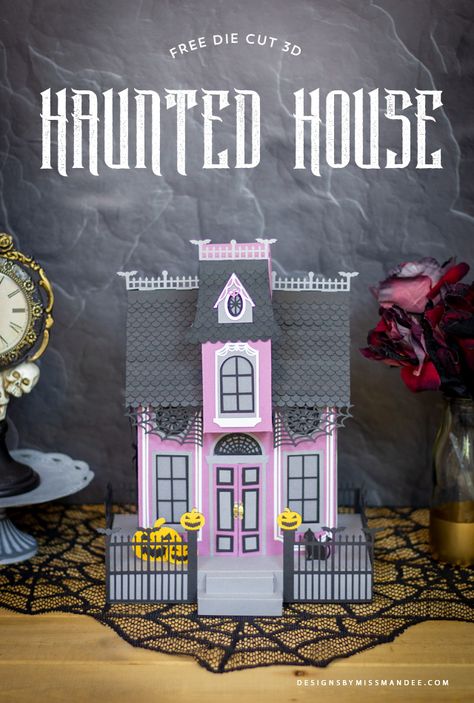 FREE 3D Haunted House – Halloween Cut Files - Designs By Miss Mandee. 3D, 3D Haunted House, cat, Cricut, cut file, cut files, decor, decorations, die cut, DIY, doll house, free, freebie, Halloween Cut Files, haunted house, house, October, silhouette, spooky, svg, tree, Victorian. 3d Haunted House, Casa Halloween, Cricut Halloween, Halloween Silhouettes, Halloween Haunted Houses, 3d Paper Crafts, Cricut Free, 3d Christmas, Big Project