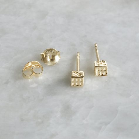 Tiny gold dice ear studs, Gold dice studs, dice earrings, Minimal studs, Cartilage stud, Funky studs (ES287) Dice Earrings, Earrings Minimal, Cartilage Stud, Studs Gold, Earrings Studs, Gold Necklace Layered, Ear Studs, White Diamonds, Jewelry Earrings Studs