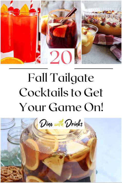 Collage of 4 fall tailgate cocktails. Tailgate Cocktails Alcohol, Tailgating Cocktails Football, Football Tailgate Drinks, Tailgate Batch Cocktail, Shots For Tailgating, Tailgating Drinks Alcohol, Tailgate Cocktails Football, Tailgate Shots Alcohol, Game Day Cocktails Football Season