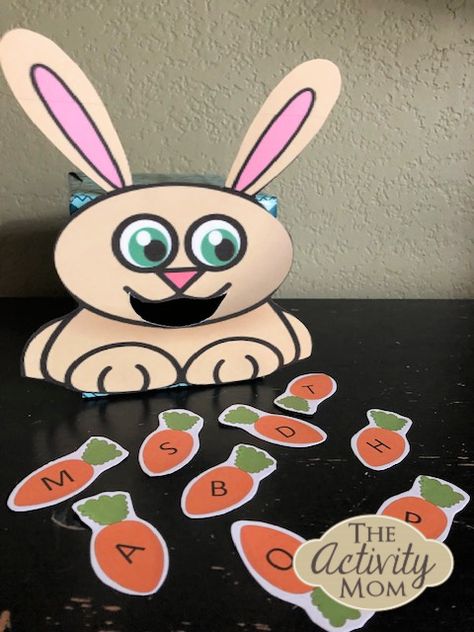 FREE, printable Feed the Bunny Alphabet Game #easter #freeprintable #alphabet #numbers #preschool #totschool #gamesforkids #kidsactivities #kids #toddlers #tissueboxgame Feed The Bunny Free Printable, Easter Large Group Activities Preschool, Feed The Bunny Activity, Rabbit Activities, Sequencing Kindergarten, Bunny Activities, Abc Game, Preschool Easter, Alphabet Game