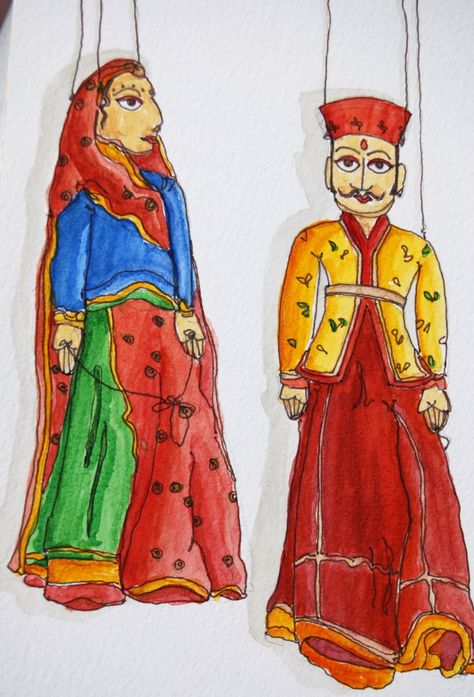 Katputli Rajasthani Drawing, Rajasthani Puppets, Pakistan Embroidery, Folk Motif, Rajasthani Painting, Pakistani Culture, Indian Motifs, Pencil Artwork, Dancing Drawings