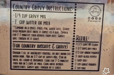 Country gravy mix recipe Diy Country Gravy Mix Recipes, Country Gravy Mix Recipe, Gravy Mix Recipe, Homesteading Food, Gravy Homemade, Pantry Mixes, Country Gravy Recipe, Jar Mixes, Homemade Recipe Books