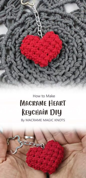 Crochet Yarn Types, Best Crochet Yarn, Macrame Heart Keychain, Crafts For The Classroom, Crochet Lily, Keychain Tutorial, Macrame Heart, Red Keychain, Magic Knot