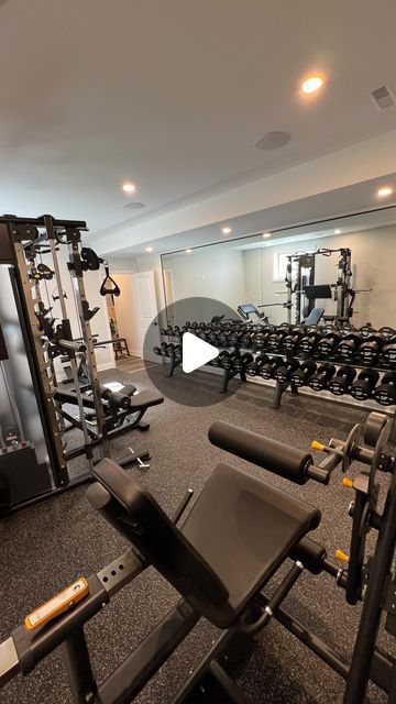 644K views · 47K likes | HOME GYM EXPERTS 🏡 on Instagram: "Premium Home Gym setup 😍  Basement gym; VIP client from my home town 📍Barrie, ON 🇨🇦  1. Flooring throughout 2. Custom mirrors with black borders  3. All in one machine  4. Leg extension / leg curl  5. 5-100lbs dumbbell set  6. Preacher curl 7. 45 degree back extension   Is this your dream gym?" Home Gym Layout, Basement Gym Ideas, Home Gym Basement, Back Extension, Dream Gym, Home Gym Setup, Black Borders, Basement Gym, Gym Setup