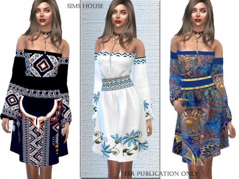 Beautiful Boho Dresses, Trendy Dresses Summer, Blue Bodycon Dress, Sims 4 Dresses, Sims4 Clothes, Boho Chic Dress, Sims Hair, Outfit Collage, Best Sims