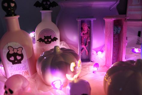 #halloween #artsandcrafts #pinkhalloween #pink #decor #decorations #colorful #lights #pumpkin Pastel Goth Decor Diy, Pastel Goth Room Ideas, Goth Decor Diy, Pink Halloween Decorations, Goth Room Ideas, Pastel Goth Room, Pastel Goth Decor, Goth Room, Colorful Lights