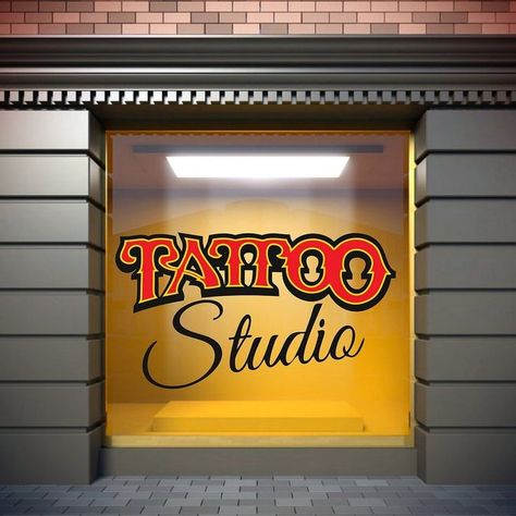 Storefront Signage, Tattoo Store, Shop Window Stickers, Shop Signage, Window Graphics, Art Decals, Custom Tattoo, Coloring Stickers, Retro Modern