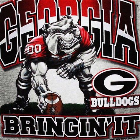 Georgia Bulldogs Bringin' It Georgia Bulldog Mascot, Dawgs Football, Bulldog Wallpaper, Georgia Bulldawgs, Uga Football, Uga Bulldogs, Georgia Dawgs, Bulldog Tattoo, Ga Bulldogs