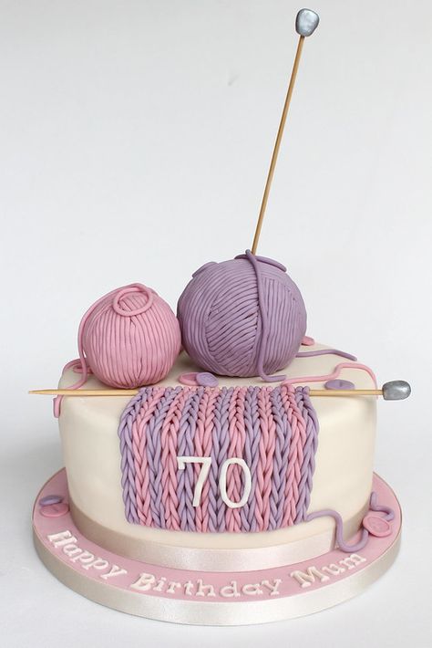 knitting 70thcake | Edible knitting for a special birthday! … | Flickr Crochet Themed Cake, Crochet Themed Cake Ideas, Knitting Birthday Cake, Knitting Themed Cakes, Knitted Cakes Ideas, Birthday Cake For Mum, Fancy Birthday Cakes, Knitting Cake, Sewing Cake