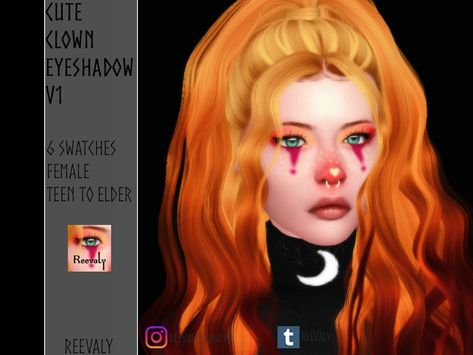 Sims 4 Clown Makeup Cc, Clown Cc Sims 4, Sims 4 Clown Makeup, Clown Eyeshadow, Sims 4 Clown Cc, Cute Clown Makeup, Clown Photos, Black Heart Tattoos, Christmas Eyeshadow