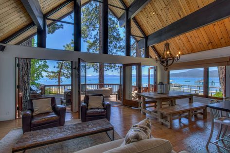 Lake Tahoe Houses, Cheap Bed, Lake Tahoe Cabin, Lake House Interior, Lake Houses Exterior, Modern Lake House, Lakeside Living, Lake House Plans, Lakefront Homes