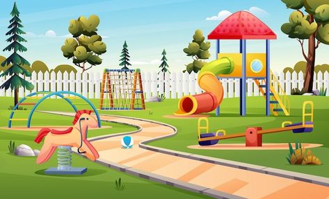 Cartoon Playground, Playground Drawing, Playground Clipart, Playground Illustration, Park Clipart, Cartoon Park, Playground Pictures, Cartoon Landscape, Playground Kids