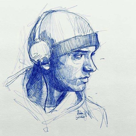 Eminem Sketch, Messy Sketchbook, Eminem Drawing, Portrait Doodle, Rapper Eminem, Sketchbook Portrait, Figure Sketching, Slim Shady, Creative Illustration