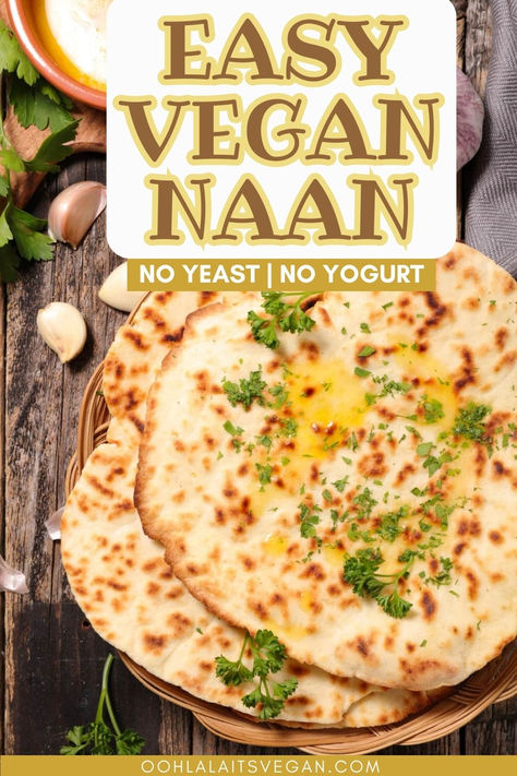 stack of easy vegan naan on a wooden table Resep Vegan, Vegan Naan, Naan Bread Recipe, Plat Vegan, Pasta Per Pizza, Pembuat Roti, Naan Bread, Monkey Bread, Tikka Masala