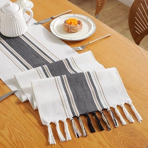 Amazon.com: Chassic Farmhouse Style Linen Table Runner, French Country Washable Striped Table Runners 108 Inches Long for Dining Room Decorations, Dresser Decor and Holiday Party Centerpiece - Mint Green : Home & Kitchen Holiday Party Centerpieces, Striped Table Runner, Party Centerpiece, Striped Table, Dresser Decor, Party Centerpieces, Room Decorations, Linen Table Runner, Dining Room Decor